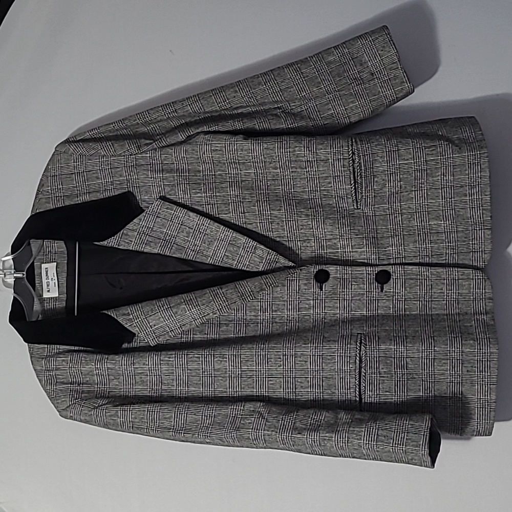 ALFRED DUNNER VINTAGE HOUNDSTOOTH BLAZER 50% WOOL SUEDE DETAIL W/ POCKETS 14